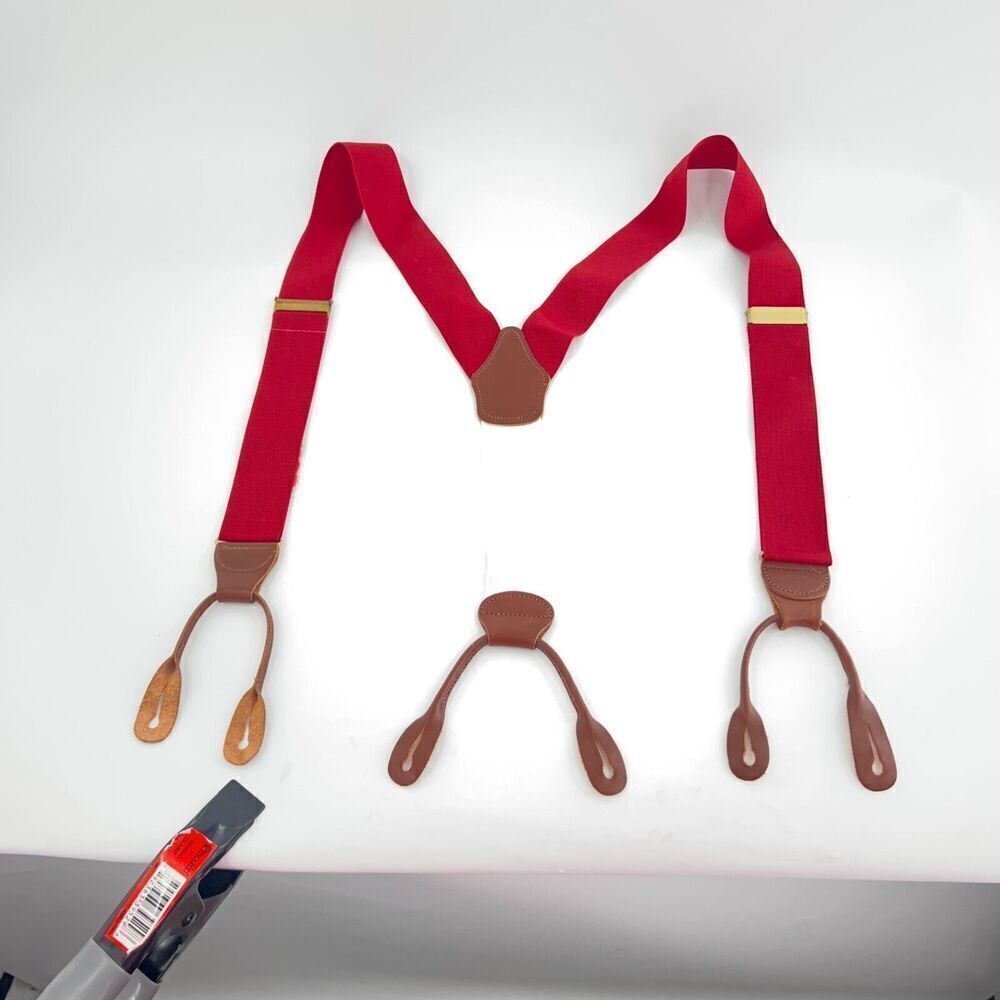 Dooney & Bourke Red White Colorblock Suspenders Braces Leather Tabs Vintage - Picture 3 of 16